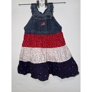 18mo Toddler OshKosh B'Gosh Vestbak Overall Jumper Dress Patriotic Stars